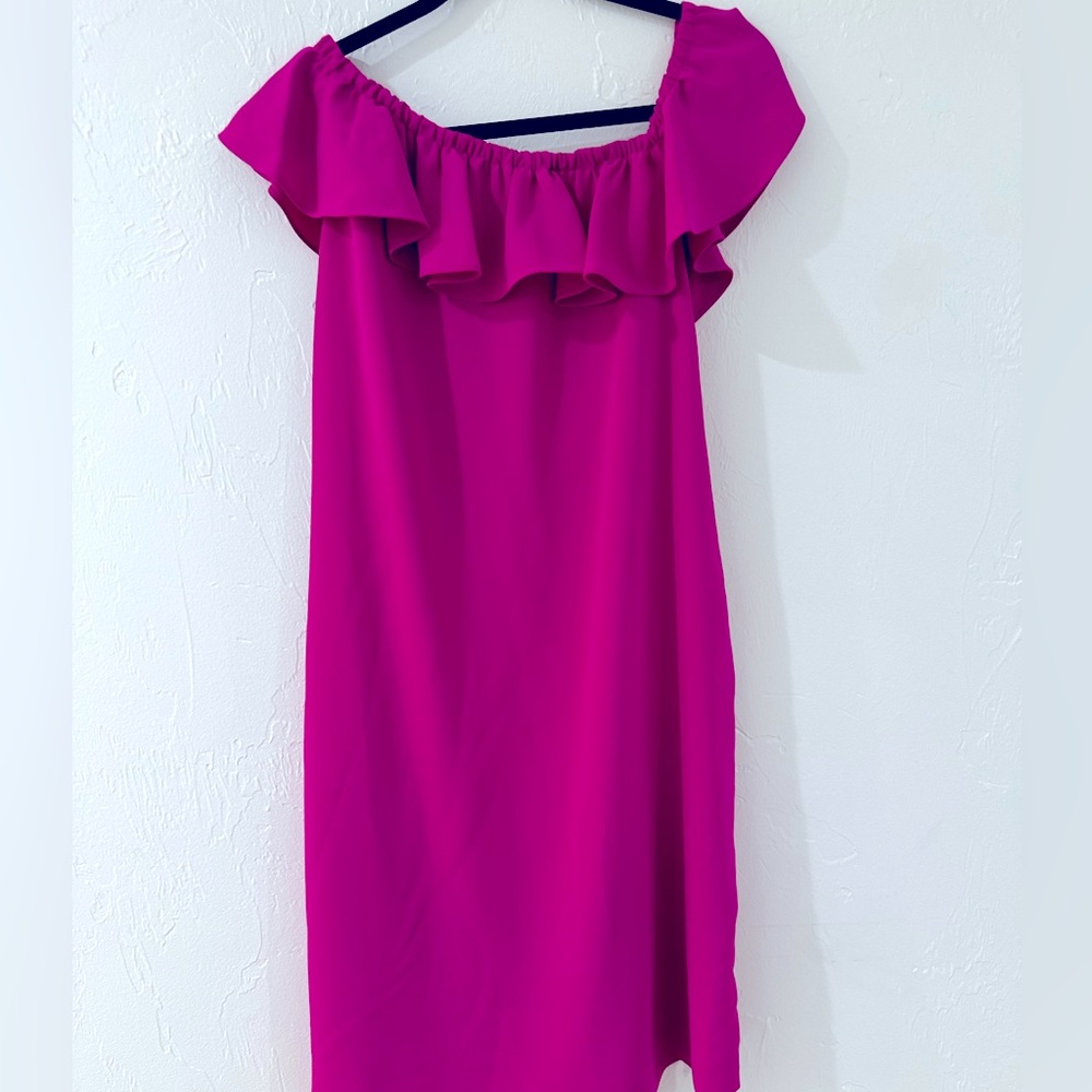 Trina Turk Fuchsia One-Shoulder Ruffle Dress